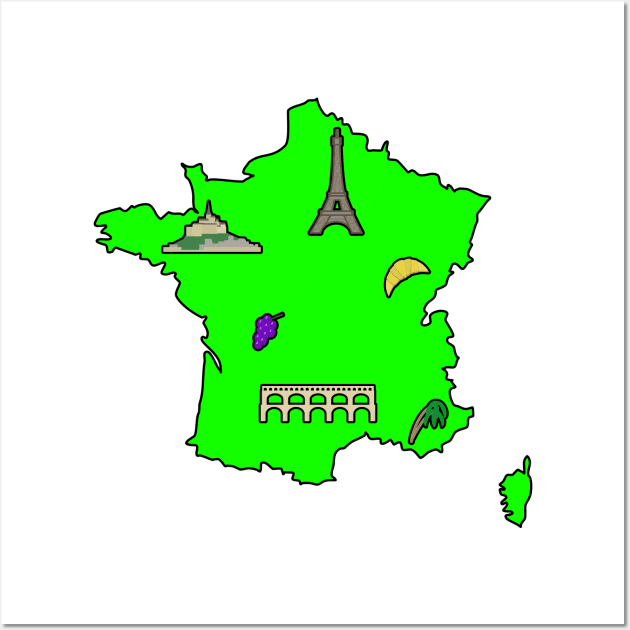 France travel map - Highlights Wall Art by La Tortue Qui Boit Du Thé